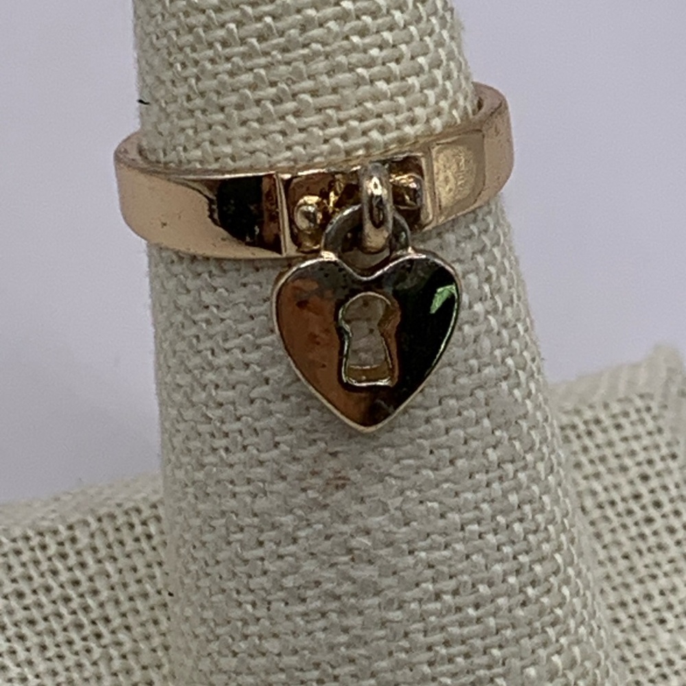 Gold Plated Heart Lock Charm Ring, size 6